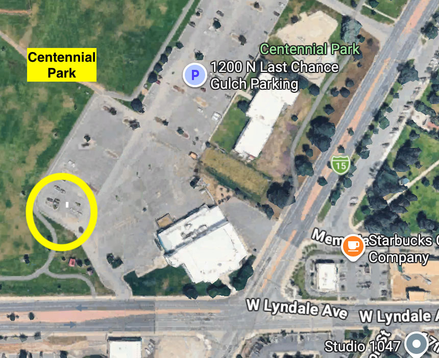 Map showing the Centennial Park shuttle pickup location